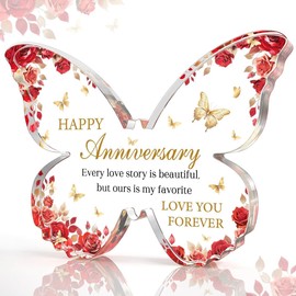 Anniversary Romantic Gifts for Her Him, Happy Anniversary Present for Couple Wife Husband Boyfriend Girlfriend Parents - Beautiful Acrylic Butterfly Plaque - Happy Anniversary Couples Gifts