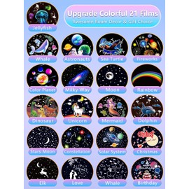 Kids Night Light Projector + 21 Sets of Films, Projector Night Light for Kids Bedroom, Ceiling, Star Galaxy Projector for Baby Girls with 360° Rotation, Dimmable for Birthday, Christmas, Room Decor