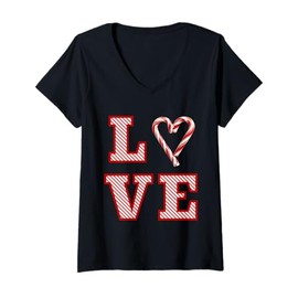 Womens Love Peppermint Candy Cane Christmas Xmas V-Neck T-Shirt