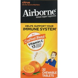 Airborne 1000mg Vitamin C Chewable Tablets with Zinc, Immune Support Supplement with Powerful Antioxidants Vitamins A C & E - 32 Chewable Tablets, Cit