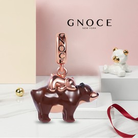 GNOCE Bear Pendant Charm Sterling Silver 18K Rose Gold Plated Dangle Charms Mother's Day Gift, Silver