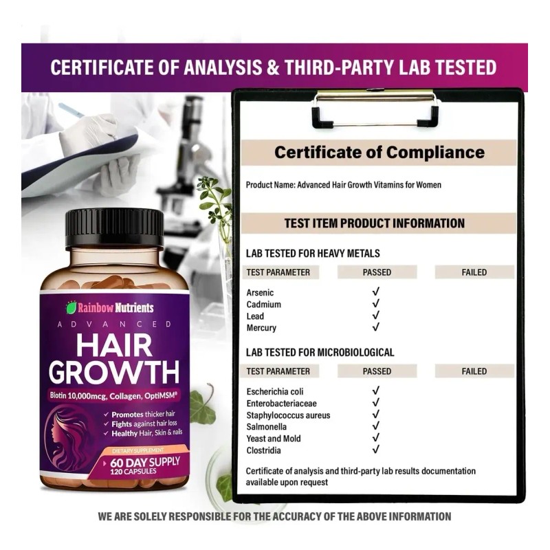 180 Cápsulas Advanced Hair Growth Vitamins Stops Loss
