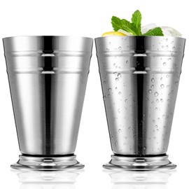 ZOOFOX 2 Pack Mint Julep Cups, Stainless Steel Insulated Cups for Cocktails and Mixed Drinks, 12 oz Vintage Metal Drinking Glasses for Home, Restaurant, Outdoors, Camping, Party