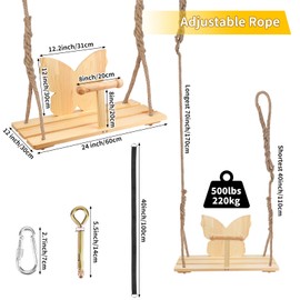 CXRYLZ Wooden Tree Swing for Kids Adults, 24"x 12" Indoor Outdoor Hanging Swing Seat with 100 inch Adjustable Rope Straps, 500lbs Load Ceiling Columpio for Doorway Room Playground Backyard Door Frame