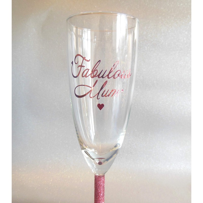 Rose Gold Glitter Stem Champagne Flute with Gold 'Fabulous Mum',