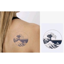 INKARTLINK Beach Waves INKARTLINK Temporary Tattoo Tattoos Great Wave Kanagawa Japanese Art