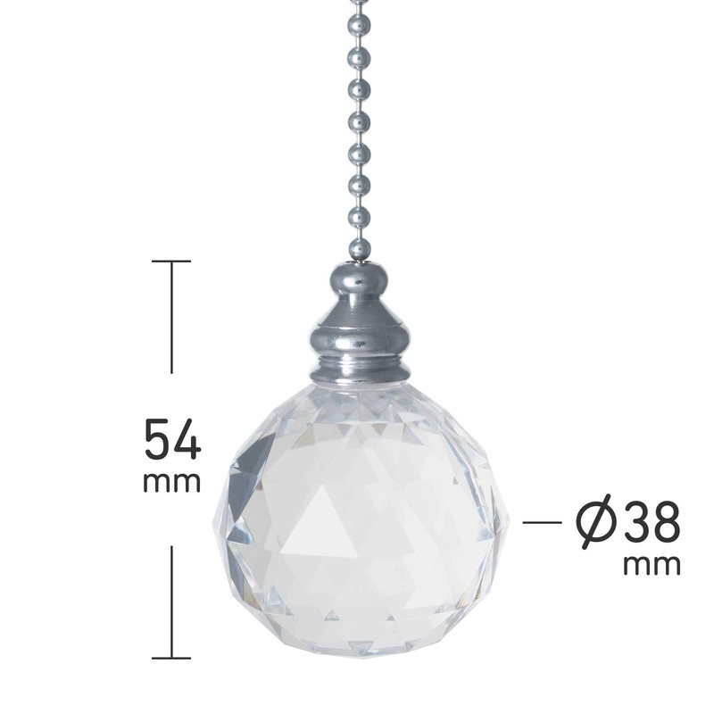 Light Pull Chain Cord Acrylic Crystal Ball 38x52mm with 80cm