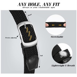 JASGOOD Mens Belt-Elastic Braided Stretch Belt with Covered Leather Buckle for Jeans Woven Trouser Belts for Men and Women,Black,Fit Waist Size 33"-37"