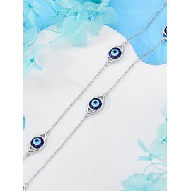 Lypic Evil Eye Anklet 925 Sterling Silver Adjustable Layered Evil Eye Anklet Turkish Blue Eyes Protection Jewelry for Women Daughter