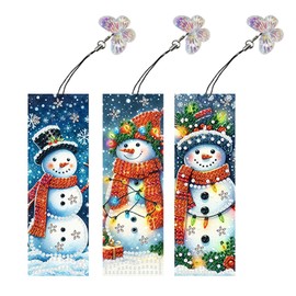 LAKEQUILL 3Pcs Diamond Art Bookmarks, Christmas Snowman Diamond Painting Bookmarks Kits for Women, DIY Bookmark for Beginners Adults Arts Craft