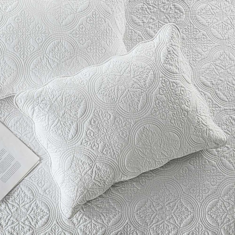 Boryard White California King Quilt Set - 100% Cotton Embossed