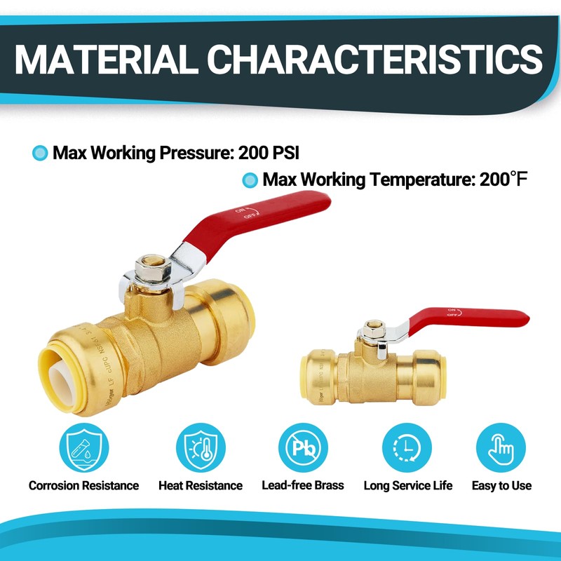(Pack of 10) Seelink 1/2 Inch Push-Fit Ball Valve with