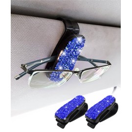 Flaconi Sunglasses Holder for Car,Sunglasses Clip for Car Visor,Sunglasses Holder Car,Car Sunglass Holder,Bling Crystal Diamond Auto Sunglasses Holder Mount,Fits Cars (Dark Blue)