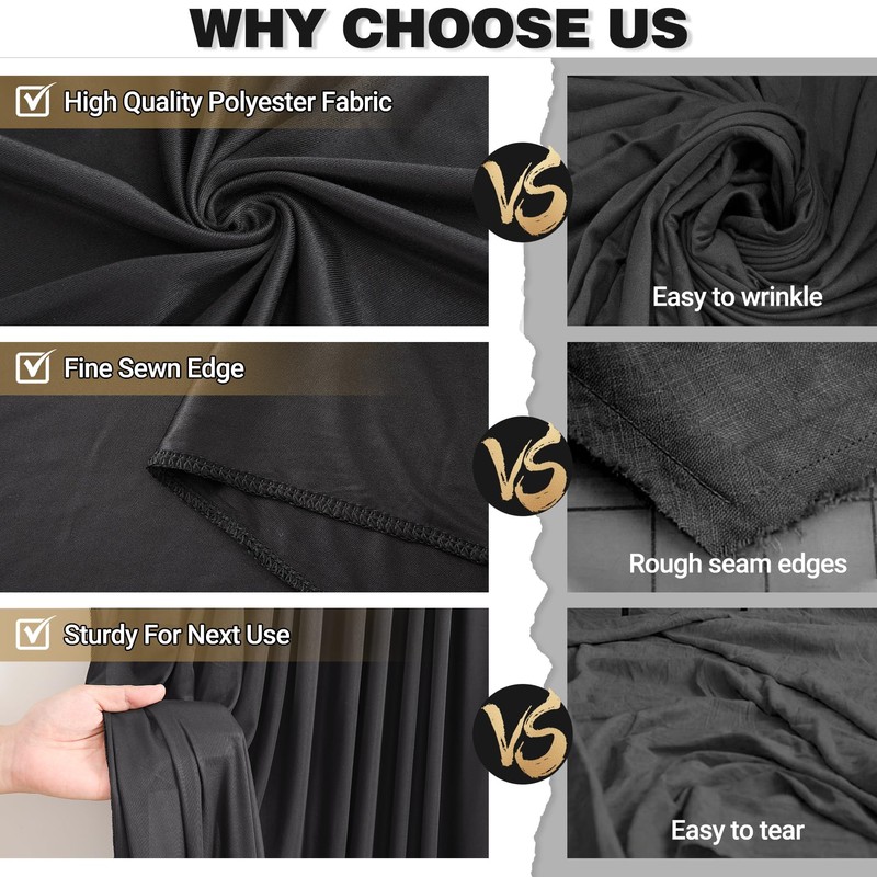 10x10ft Black Backdrop Curtain Panels for Parties - Wrinkle Free