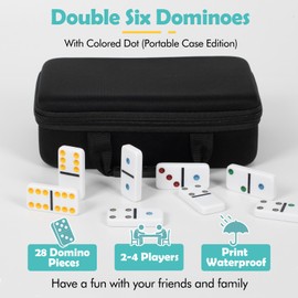 DAILYLIFE Dominoes for Kids, Double 6 Dominoes Set with 4 Wooden Racks/Trays, Double Six Dominoes Set with Portable Case, 28 Tiles Dominos Set for Family Board Games