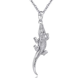 Materia Animal Pendant Crocodile GILA Movable Links - Solid 925 Silver Pendant for Necklace + Box #KA-302, Sterling Silver