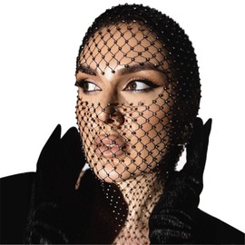 MioCloth Crystal Mesh Fishnet Mask Sparkly Rave Festival Headwear Nightclub Party Head Cover Hood for Women Men