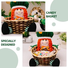 Zerodeko St. Patricks Day Candy Dish: Plush Gnome Doll Candy Woven Baskets Candy Bowl Shamrock Table Shelf Decoration for Irish Themed Farmhouse Party Supply