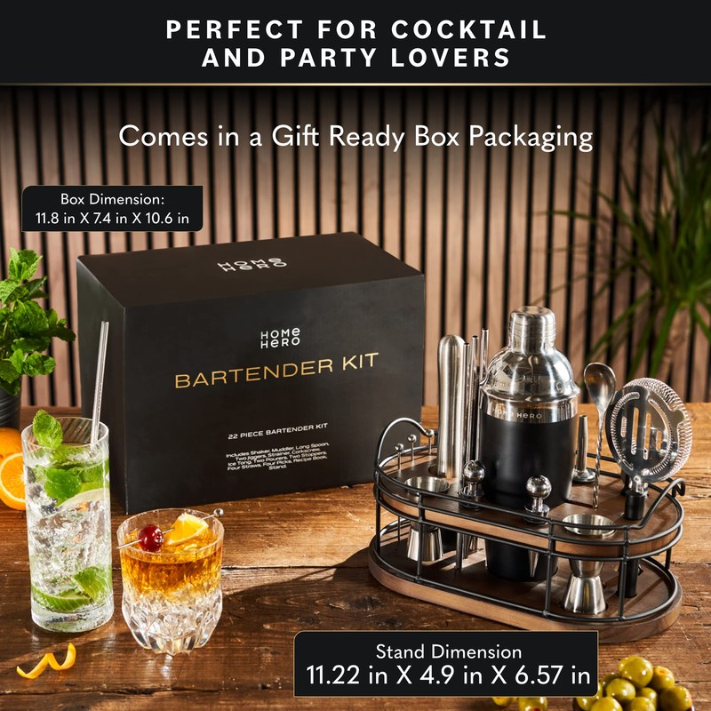 Home Hero Bartender Kit - 22-Piece Cocktail Shaker & Bar