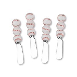 Supreme Housewares Cheese and Butter Spreader Baseball Decor 4-Piece Hand Painted Resin Handle with Stainless Steel Blade Multipurpose Cheese Spreader set (Baseballs)