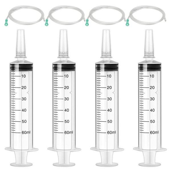60ml Syringe,4Pcs Large Plastic Syringe with Tube for Scientific Labs
