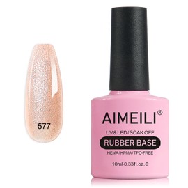 AIMEILI Glitter Rubber Base Gel, Nude Semi-Permanent Nail Polish, Elastic Base Rubber Gel UV/LED Soak Off Gel Nail Polish - Nice Thick and Self-Leveling - (577) 10ml