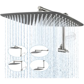 G-Promise All Metal 16 Inch Rain Shower Head with Adjustable Extension Arm, Full-Body Large Shower Head for Spa-Like Rainfall, (Brushed Nickel)
