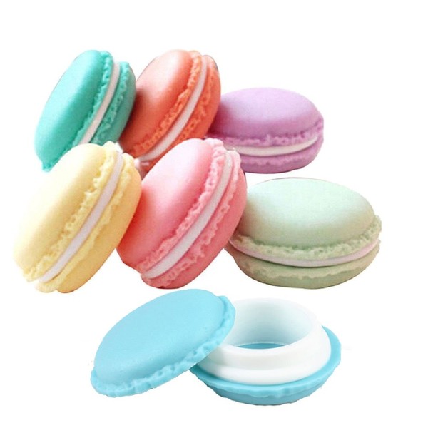 Pack of 6 Colorful Mini Macaron Shaped Empty Lip Balm, Gloss, Storage Box Pill Box Candy Jewelry Organizer Pill Case Containers, By Grand Parfums US Seller Ships from US