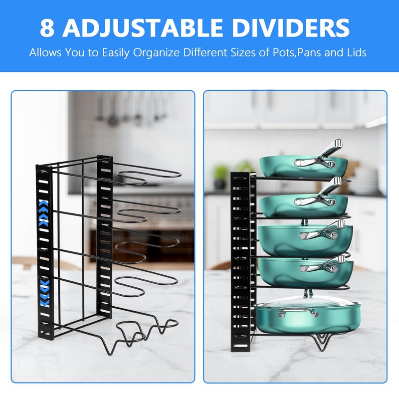 XSUPER Pots and Pans Organizer for Cabinet, 8 Tier Pot