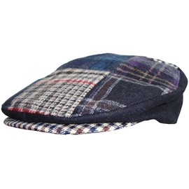 Mens Patchwork Tweed Country Flat Cap (58cm, Blue/Grey)
