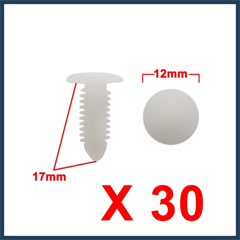 INFINAUTO 30Pcs White Plastic Rivets Splash Guard Fastener Push Type