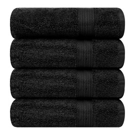 Ample Decor Bathroom Hand Towel 18 X 28 Inch 600 GSM 100% Cotton, Soft Absorbent - 4 Pcs Black