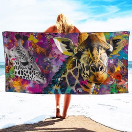 YISUMEI Doodle Giraffe Beach Towels for Adults Extra Large 180 x 90 cm, Microfibre Quick Dry Towel for Travel Swimming Camping Sports
