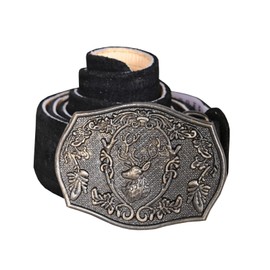 German Wear Men's Traditional Belt Made of Real Leather Traditional Lederhosen Belt with Traditional Buckle, black