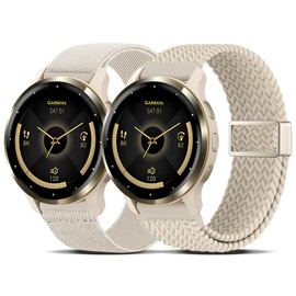 Laband 2 Pack Magnetic Braided Nylon Watch Band Compatible with Garmin Venu 3S/Venu 2S/Vivoactive 4S/Vivomove 3S/Forerunner 255S/Forerunner 265S, 18mm Loop Elastic Soft Sport Strap for Women Men