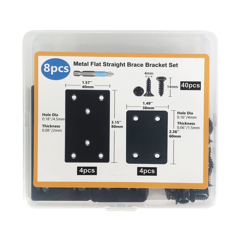 QSJ 8 Pack Black Flat Mending Plate 3.15x1.57‘’ & 2.36x1.49'',