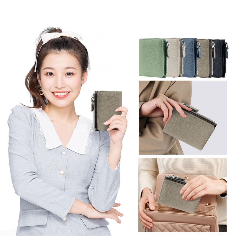 Noaivoky Women's Compact Mini Wallet, Bifold, gray