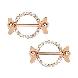 PIERCE ME (2pcs) Rose Gold Plated AB Clear Jeweled Sweat Candy Nipple Shield