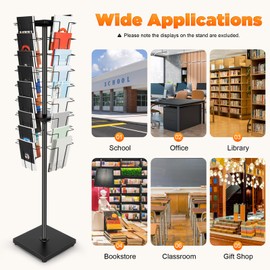 GMSLuu 360°Rotating Magazine Holder with 36 Pockets, Brochure Display Stand Rack Brochure Organizer for Offices, Audiovisual Stores, Schools.