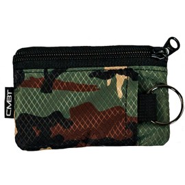 Combat Iron Ripstop Wallet | Lightweight Double Zip Minimalist Wallet with Clear ID Window | Water Resistant with Key Ring | BDU Camo