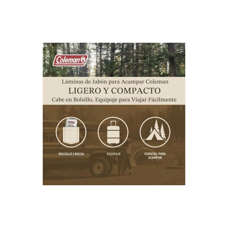 Coleman Camp Sábanas de Jabón Viaje Biodegradables, 25 Hojas Perforadas