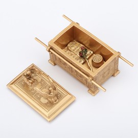 Veronese Design 4 3/4 Inch Ark Of The Covenant With Holy Relic Trinket Storage Box Resin Hand Painted Gold Finish