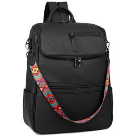FADEON Laptop Backpack for Women Leather Travel Backpack with Laptop Compartment, Designer PU Shoulder Laptop Bag Black