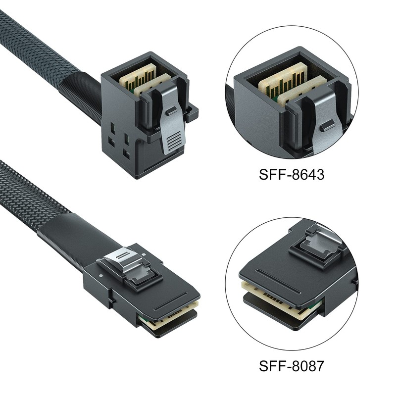 10Gtek® Mini SAS SFF-8643 to SFF-8087 Cable, Right Angle to