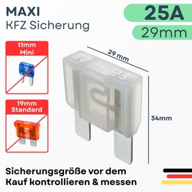 Tecside 25 A Car Maxi Fuse, 1 Piece, 29 mm Plug Fuse for Power Thief and Fuse Holder, 12 V, 24 V, 32 V Blade Fuse for Car, Boat, Motorcycle, Motorhome, Scooter, iMaXX maxiOTO F9025 Grey