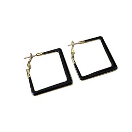 COLORFUL BLING Big Square Geometric Hoop Earring Multicolor Enamel Round Dangle Drop Earrings for Women Girls Exaggerated Statement Jewelry-Black Square