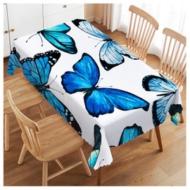 Walmsco Tablecloth Blue Butterfly Decor For Dining Room Kitchen Rectangular Table Cover 132 * 178cm