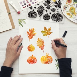 GLOBLELAND Autumn Leaves Clear Stamps for DIY Scrapbooking Fall Pumpkin Silicone Clear Stamp Seals Transparent Stamps for Cards Making Photo Album Journal Home Decoration