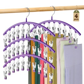 Volnamal Legging Organizer for Closet, Metal Yoga Pants Hangers 4 Pack w/10 Clips Holds 40 Leggings, Hangers Space Saving Hanging Closet Organizer w/Rubber Coated Closet Organizers and Storage, Purple