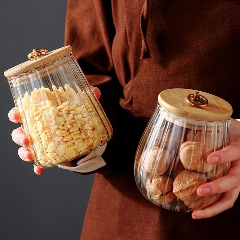 ANSQU Glass Jars Coffee Nuts Canister Airtight Storage Jar Petal